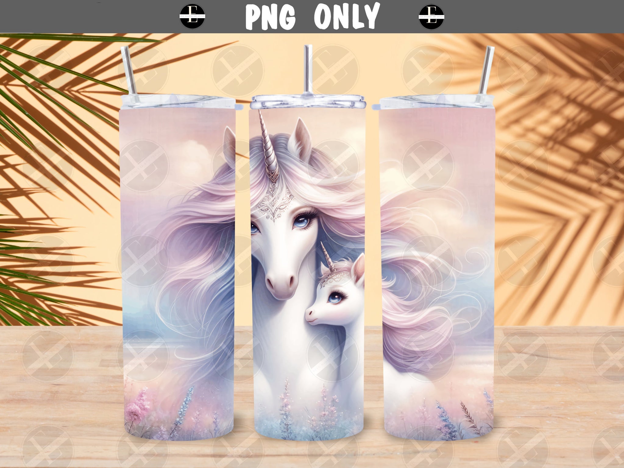 Unicorn Tumbler Wraps - Adorable Unicorns Skinny Tumbler Wrap - Tumbler Sublimation Designs Straight & Tapered - Instant Download