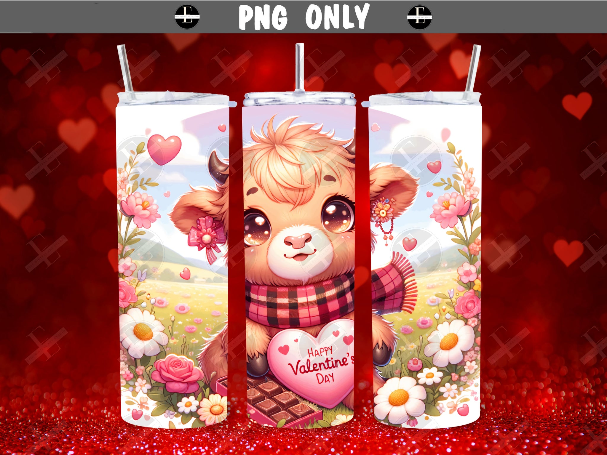 Highland Cow Tumbler Wraps - Valentines Tumbler Wrap - Ideal Tumbler Sublimation Designs Straight & Tapered - Instant Download