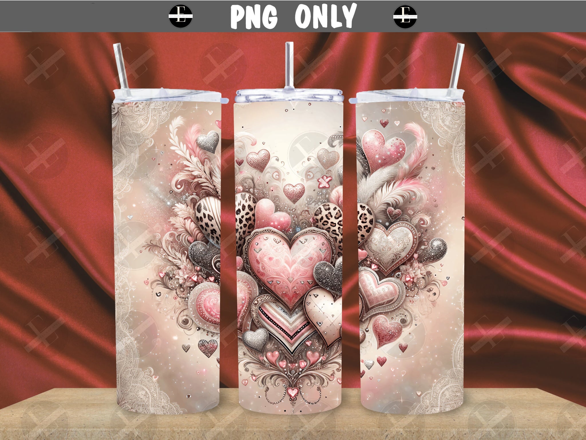 valentines tumbler wraps, animal print hearts, diamond hearts skinny tumbler sublimation designs 20 oz