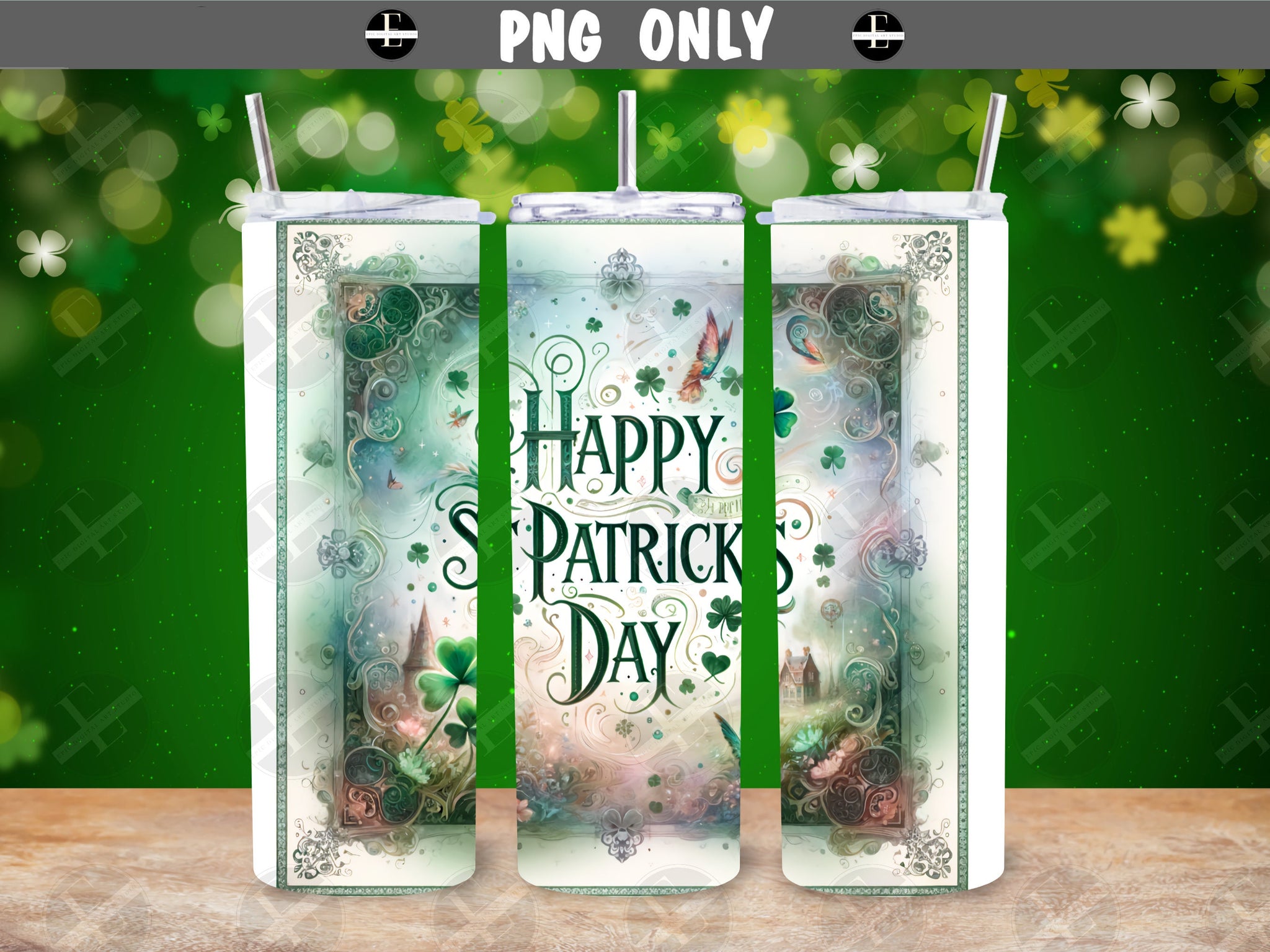 St Patricks Tumbler Wraps - Happy St Patricks Day Skinny Tumbler Wrap Design - Sublimation Designs Straight & Tapered - Instant Download