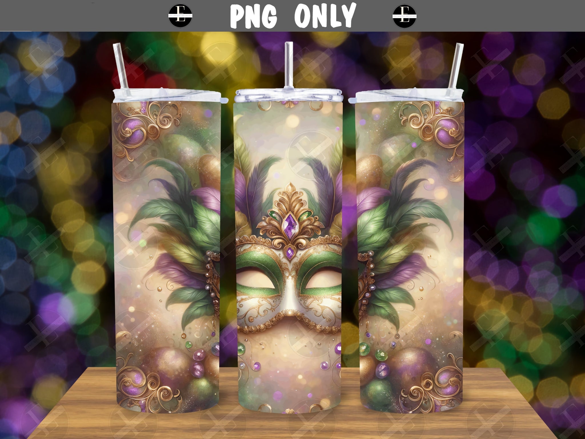 mardi gras tumbler wraps, mardi gras mask skinny tumbler sublimation design art PNG 20 oz