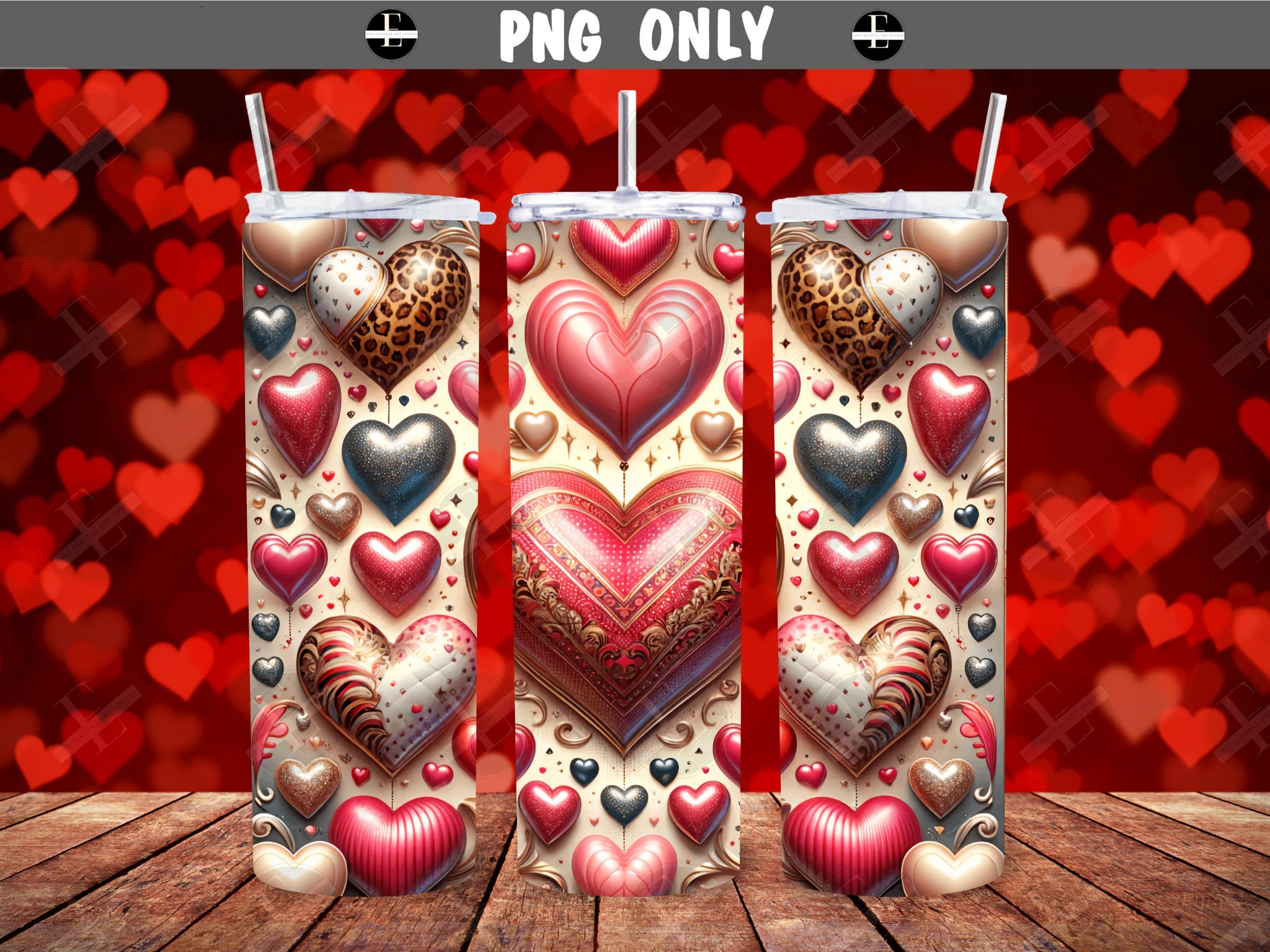 3D Valentines Tumbler Wraps - Love and Hearts Lace Skinny Tumbler Wrap Design - Sublimation Designs Straight & Tapered - Instant Download