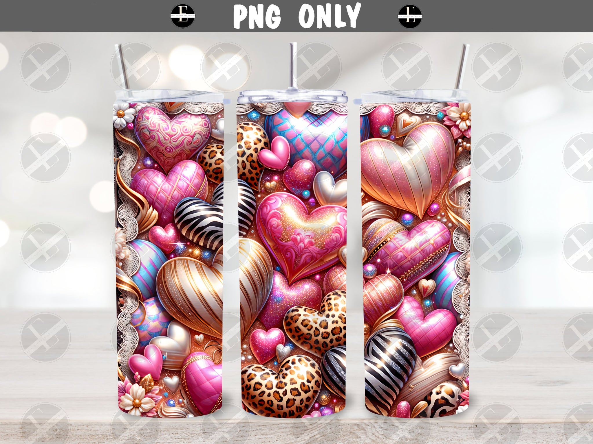 3D Valentines Tumbler Wraps - Love and Hearts Lace Skinny Tumbler Wrap Design - Sublimation Designs Straight & Tapered - Instant Download