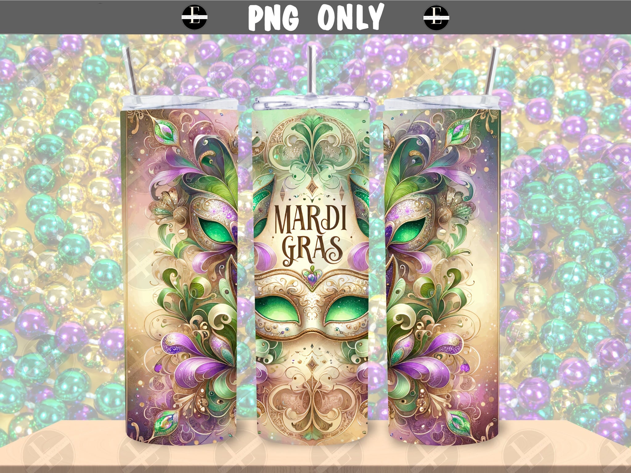 mardi gras tumbler wraps, mask skinny tumbler sublimation designs art PNG 20 oz