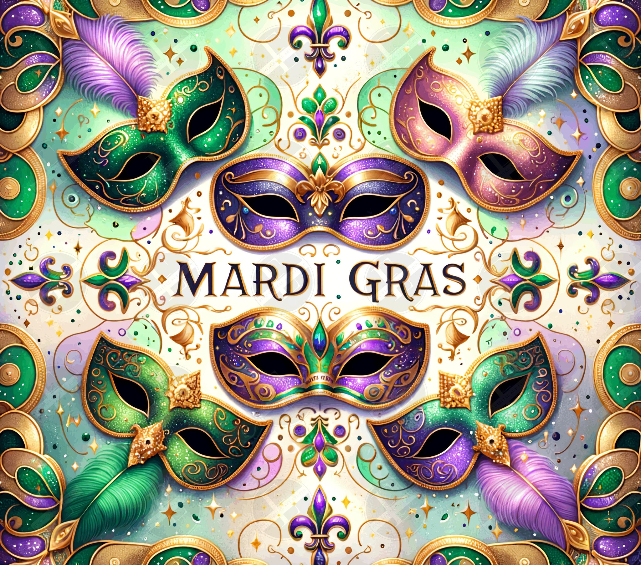 Mardi Gras Tumbler Wraps - Purple Glitter Masks Skinny Tumbler Wrap Design - Sublimation Designs Straight & Tapered - Instant Download