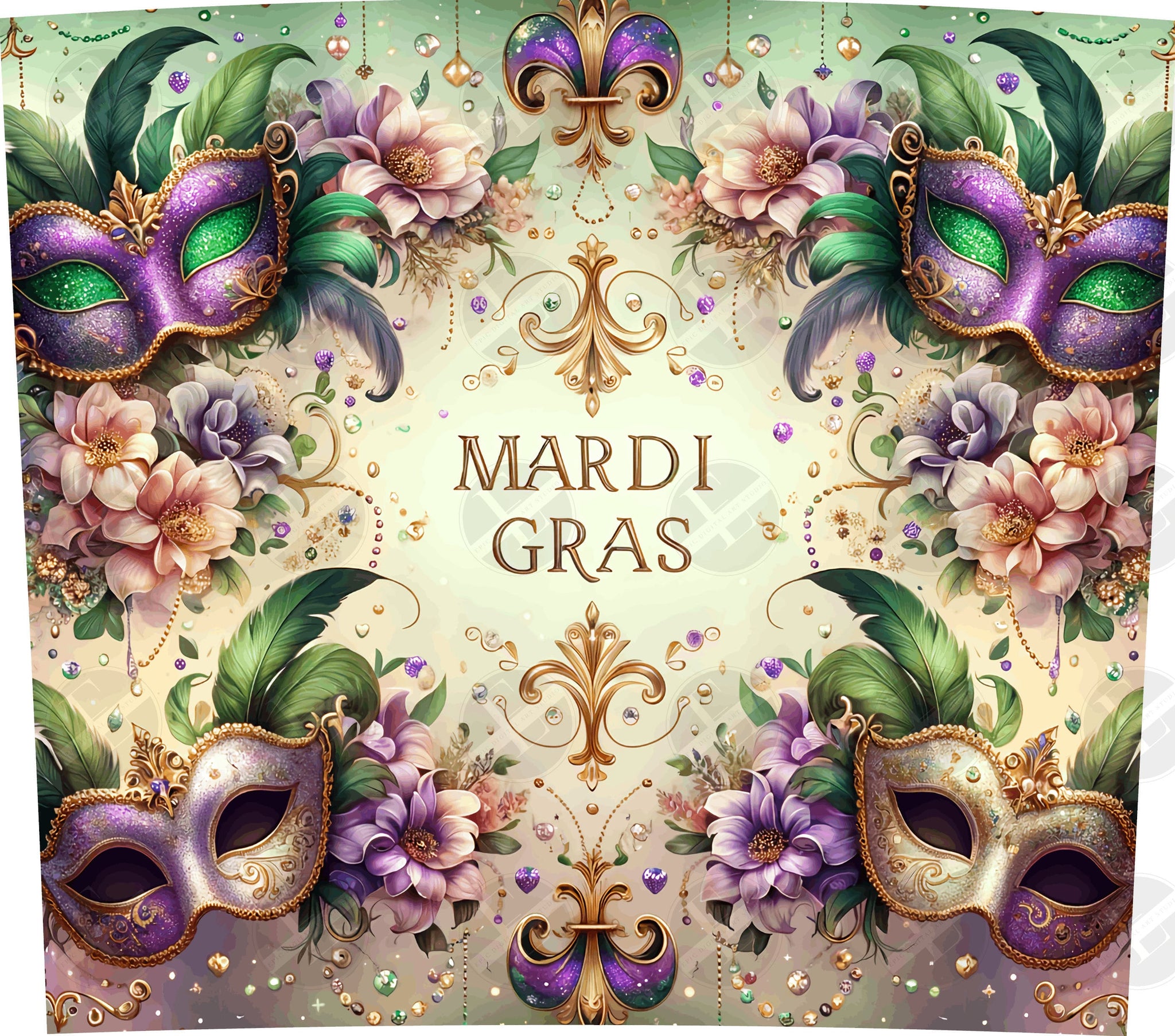 Mardi Gras Tumbler Wraps - Purple Glitter Mask Skinny Tumbler Wrap Design - Sublimation Designs Straight & Tapered - Instant Download