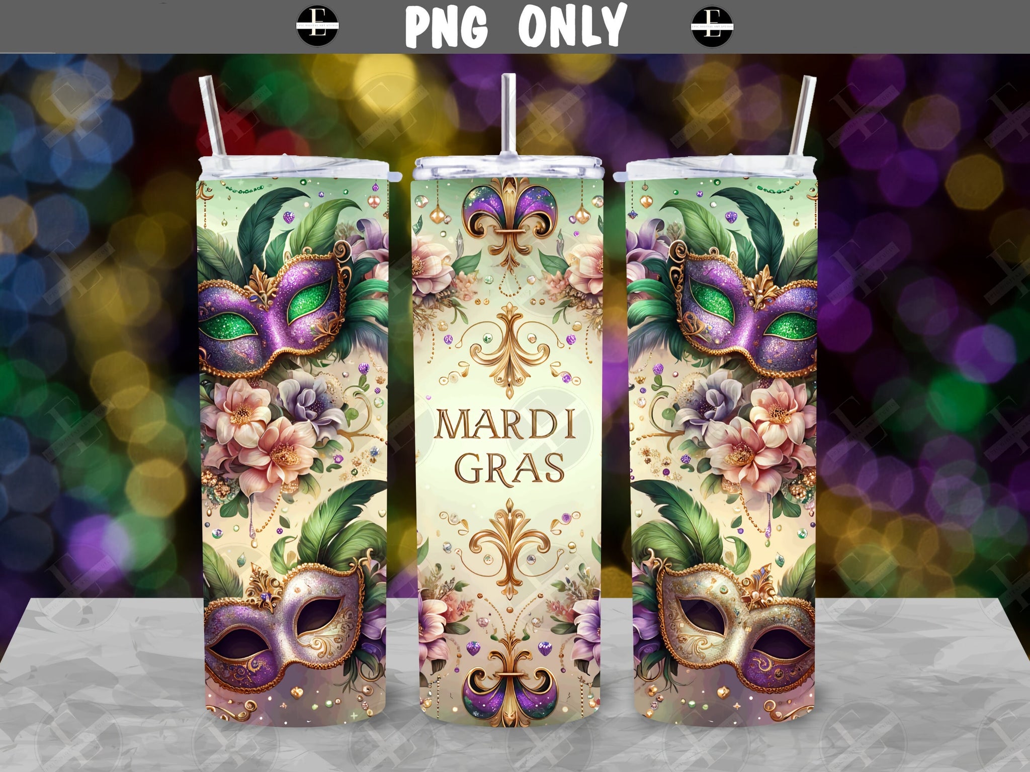 mardi gras tumbler wraps, skinny tumbler sublimation design art 20 oz