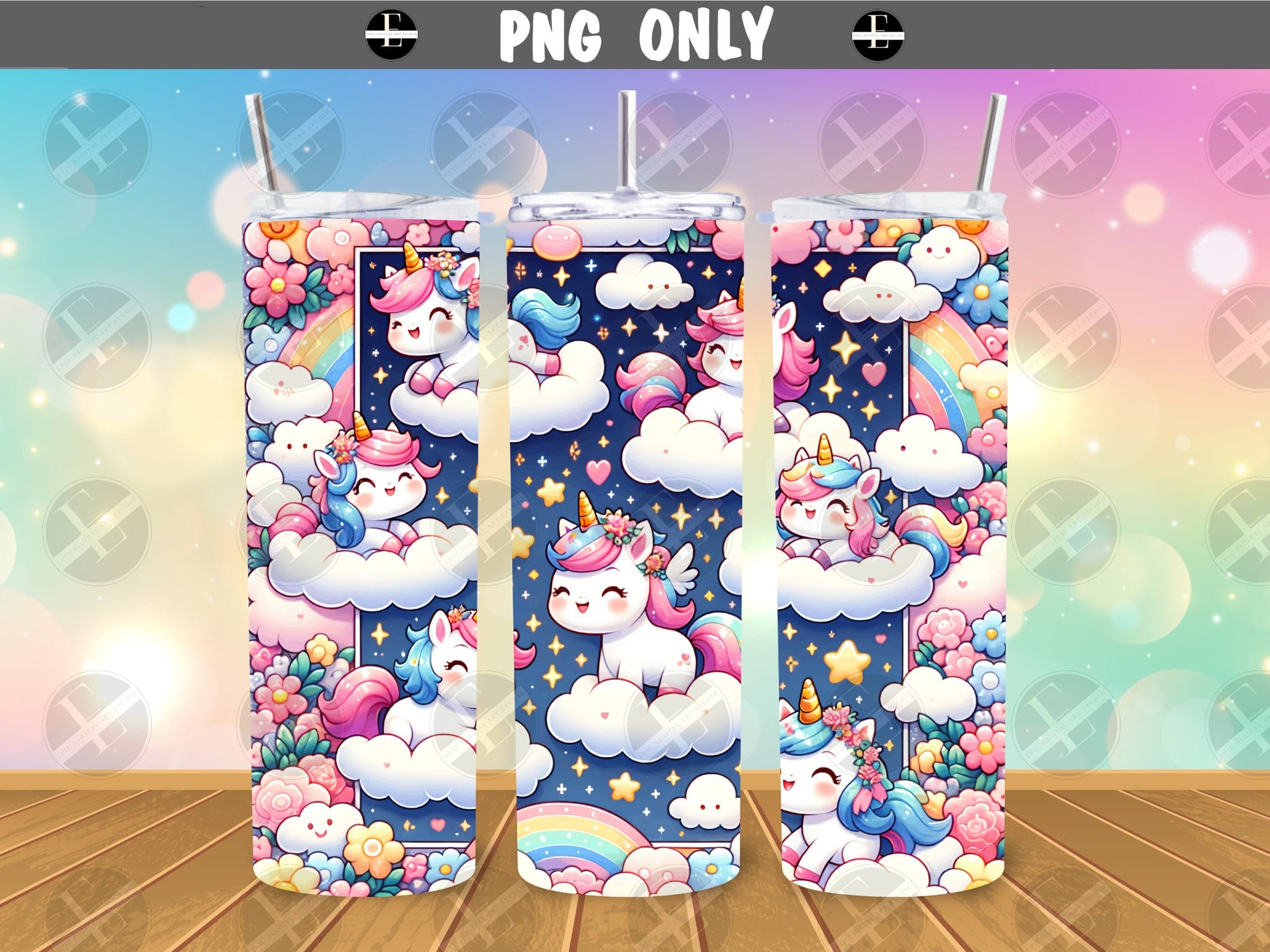 unicorn tumbler wraps, skinny tumbler sublimation design art PNG 20 oz