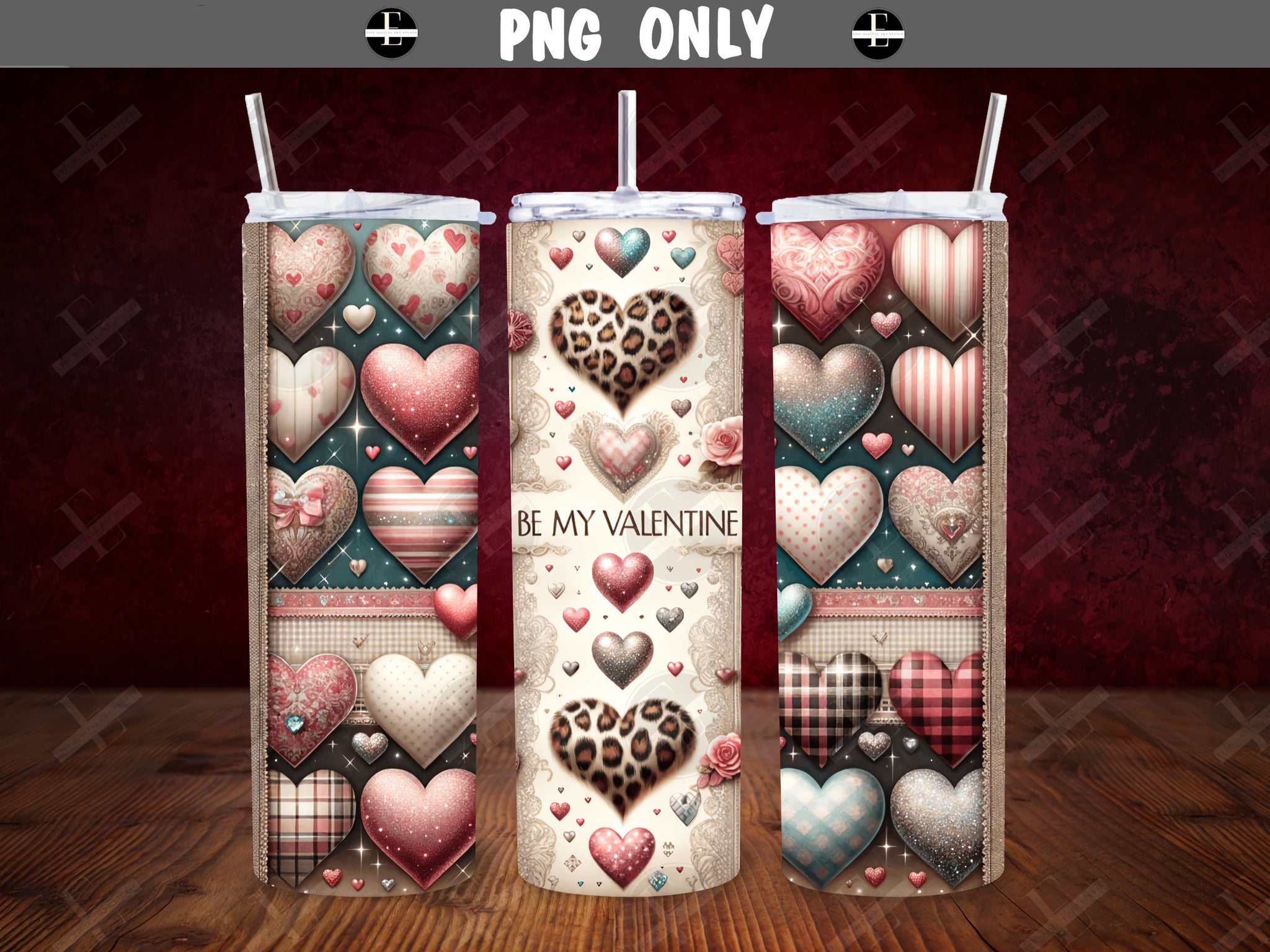 Valentines Day Tumbler Wraps - Be My Valentine Skinny Tumbler Wrap Design - Sublimation Designs Straight & Tapered - Instant Download