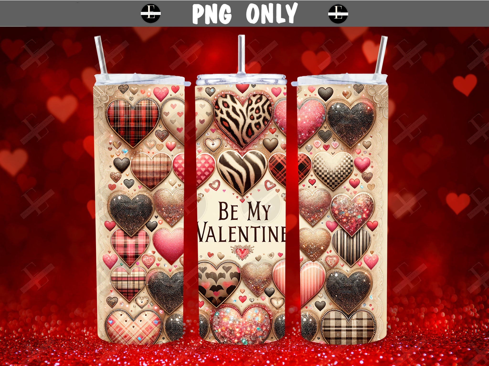 valentines tumbler wraps, plaid hearts sparkling hearts animal print hearts be my valentine skinny tumbler design 20 oz