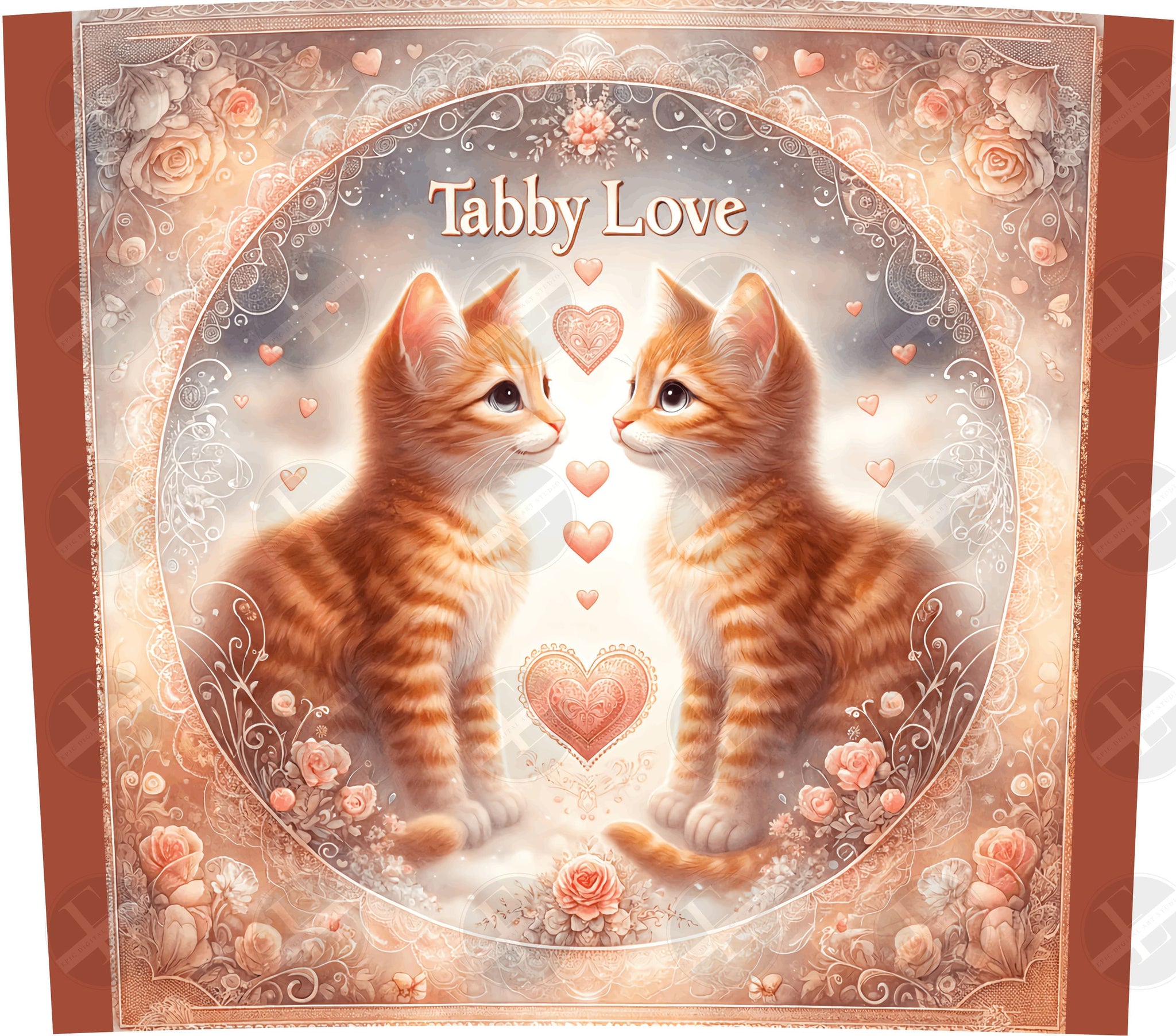 Cat Tumbler Wraps - Tabby Cat Love Pet Tumbler Wrap Design - Sublimation Designs Straight & Tapered - Instant Download