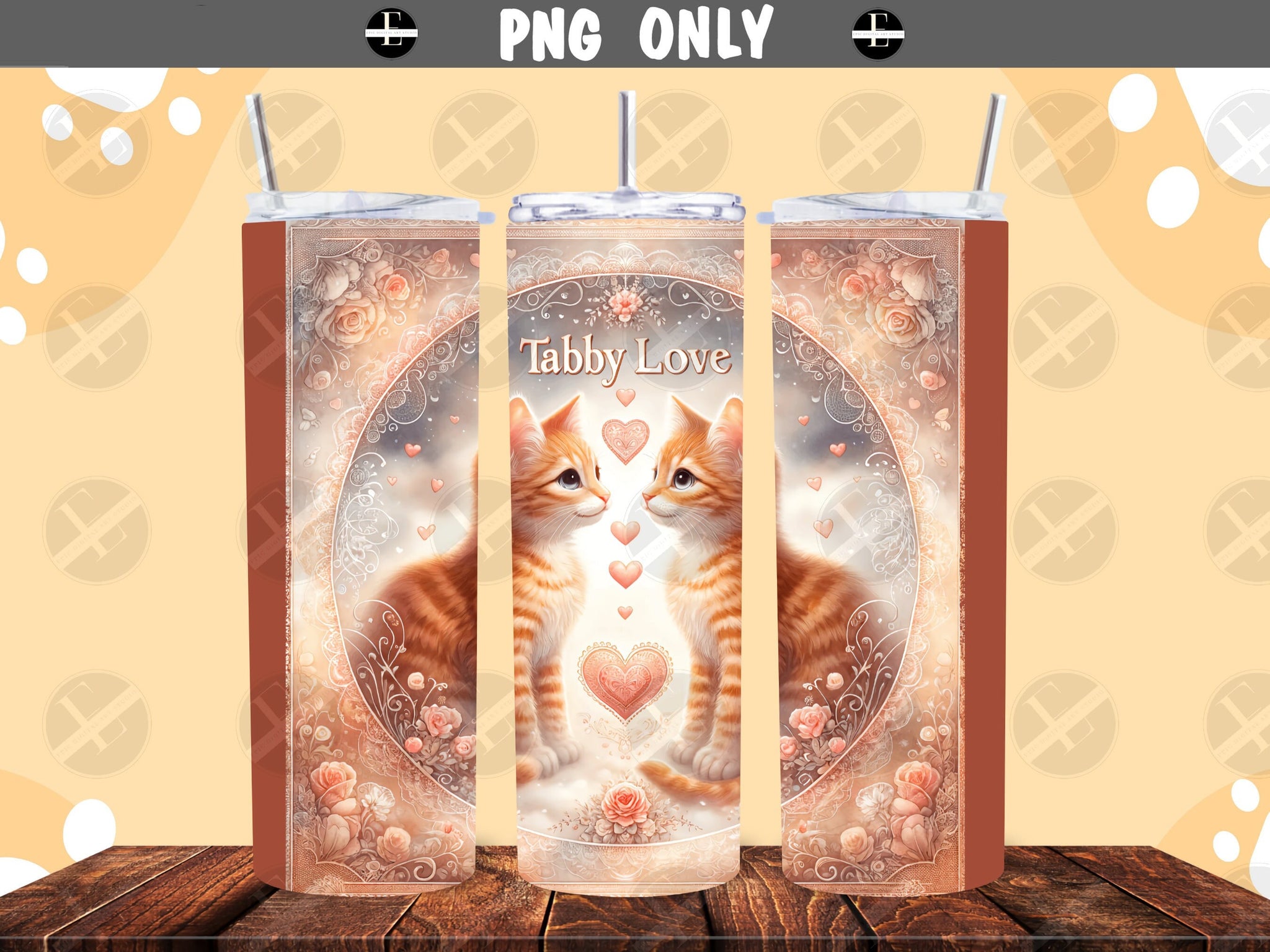 cat tumbler wraps, orange tabby love skinny tumbler sublimation designs art PNG 20 oz