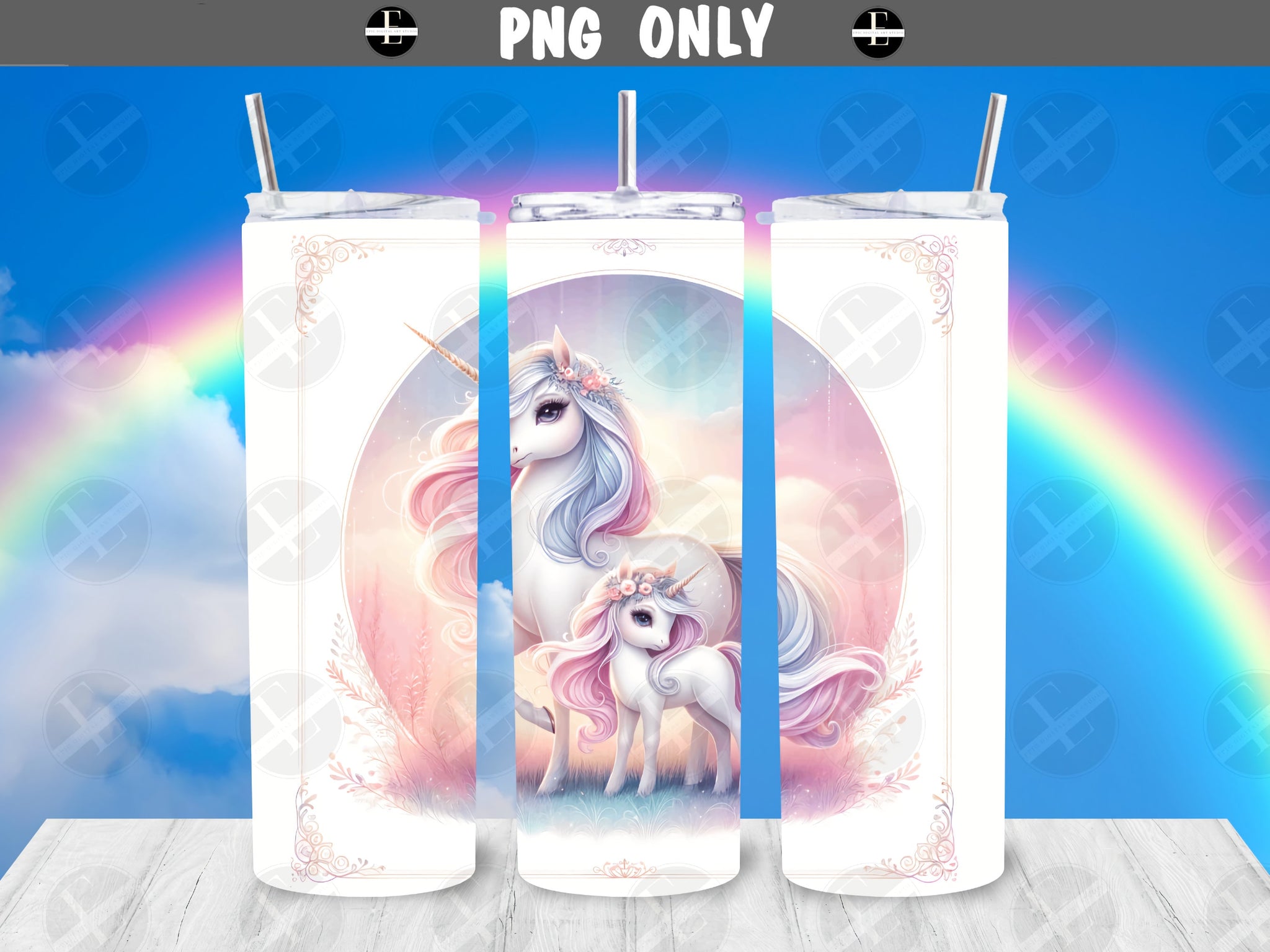 Unicorn Tumbler Wraps - Mom and Daughter Unicorns Skinny Tumbler Wrap - Tumbler Sublimation Designs Straight & Tapered - Instant Download