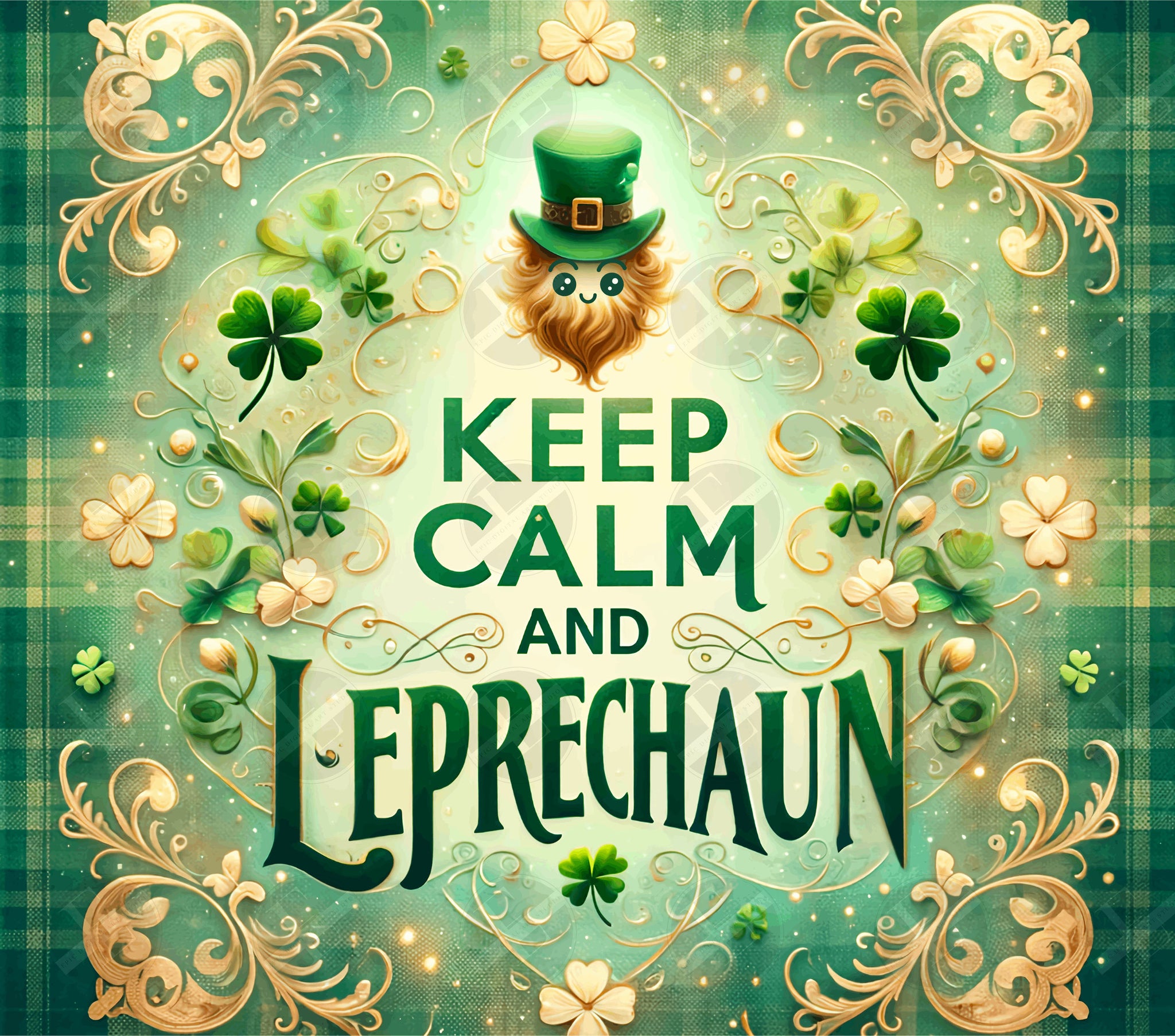 Keep Calm and Leprechaun Skinny Tumbler Wrap Design - St Patricks Tumbler Wraps - Sublimation Designs Straight & Tapered - Instant Download