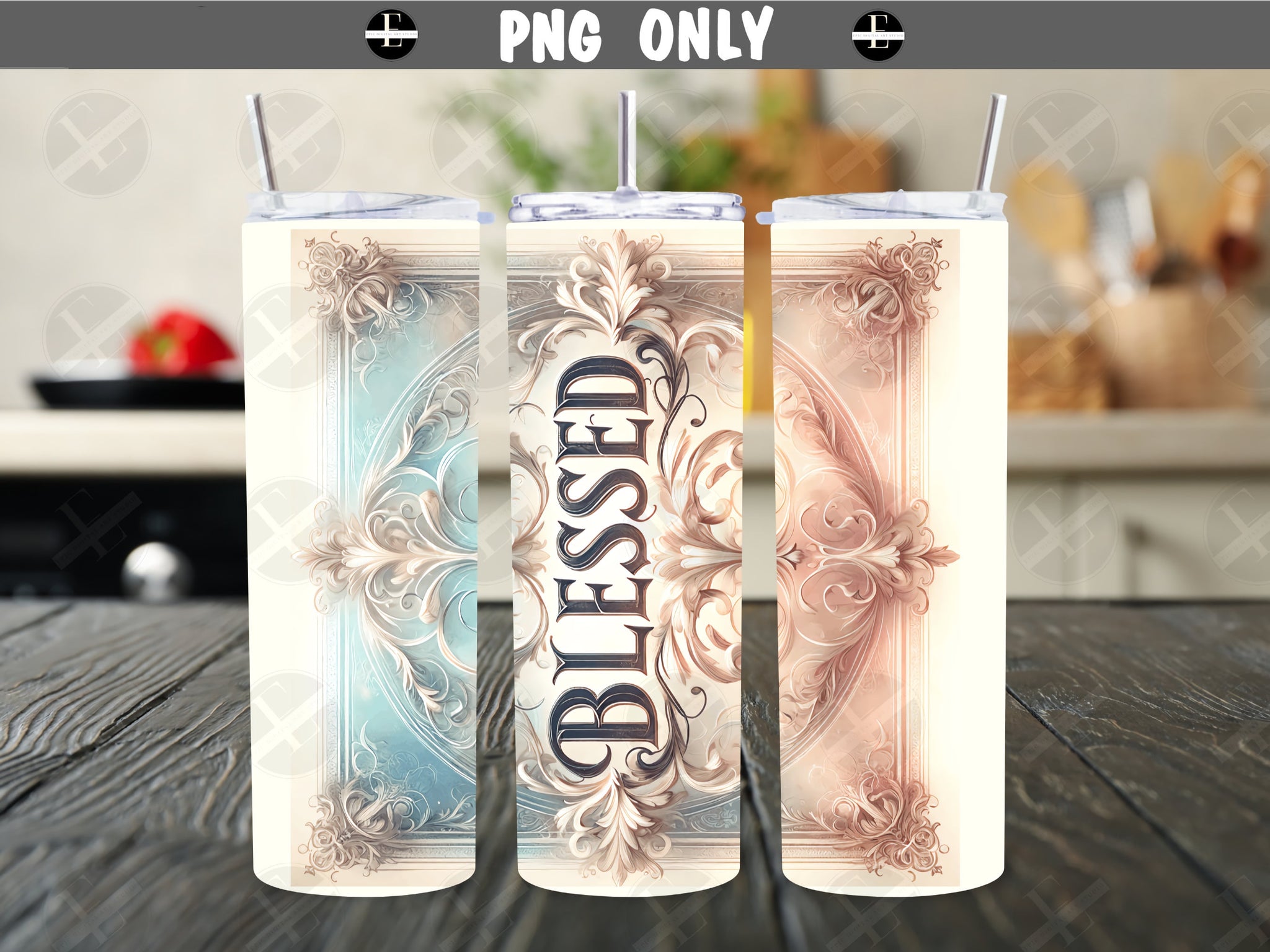 Inspirational Tumbler Wraps - Blessed Skinny Tumbler Design - Tumbler Sublimation Designs Straight & Tapered - Instant Download