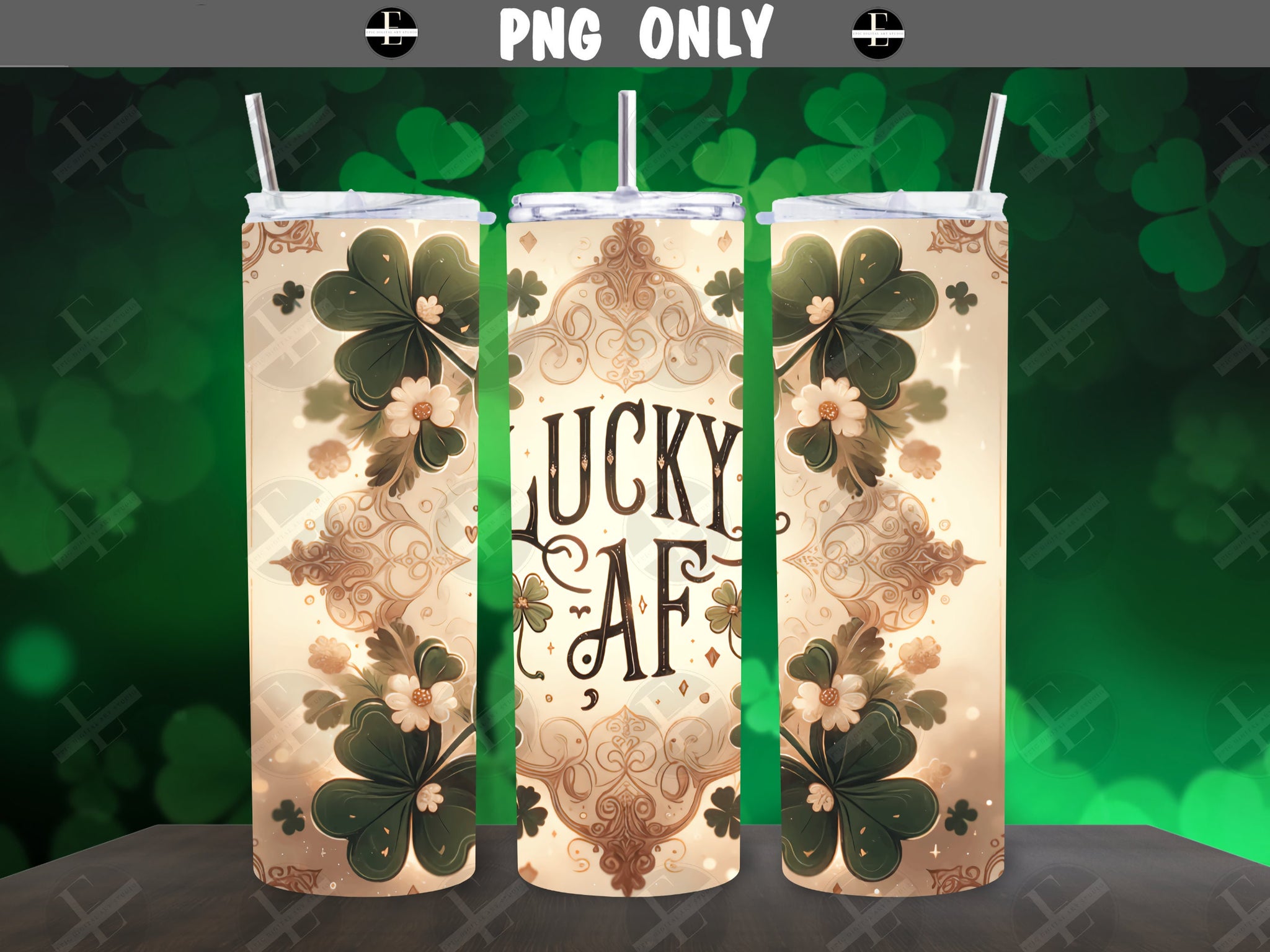 St Patricks Tumbler Wraps - Lucky AF Skinny Tumbler Wrap Design - Sublimation Designs Straight & Tapered - Instant Download
