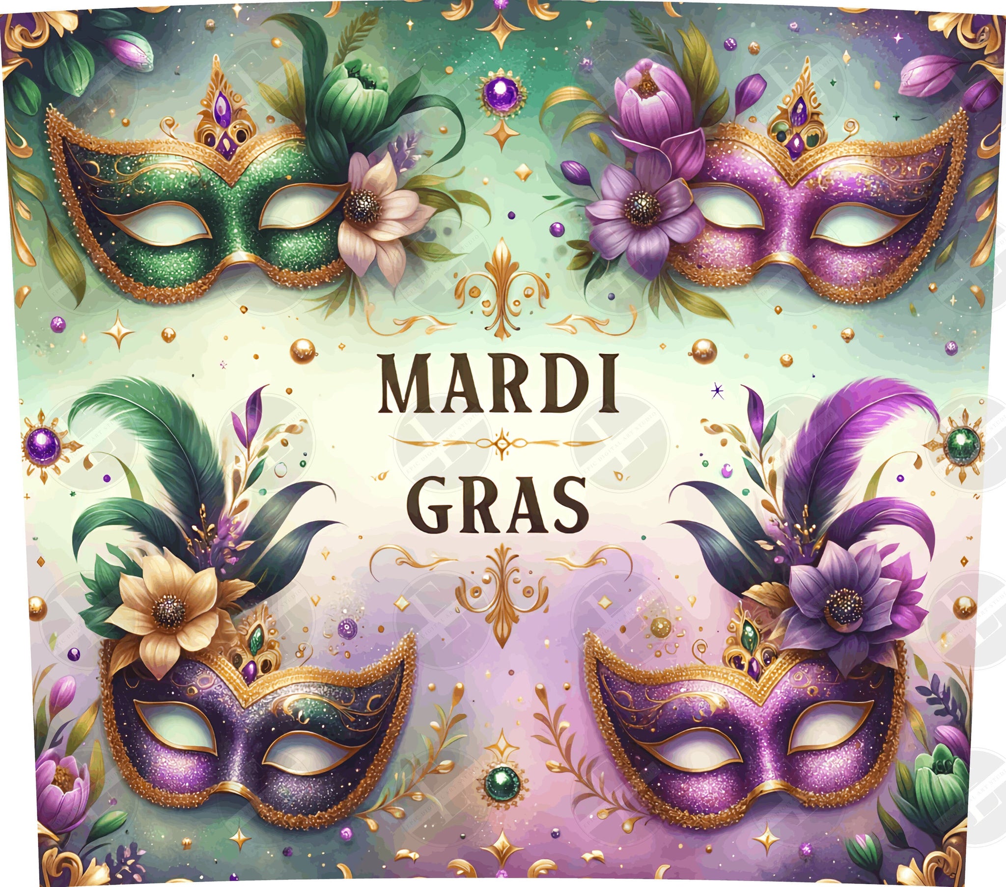 Mardi Gras Tumbler Wraps - Purple Glitter Mask Skinny Tumbler Wrap Design - Sublimation Designs Straight & Tapered - Instant Download