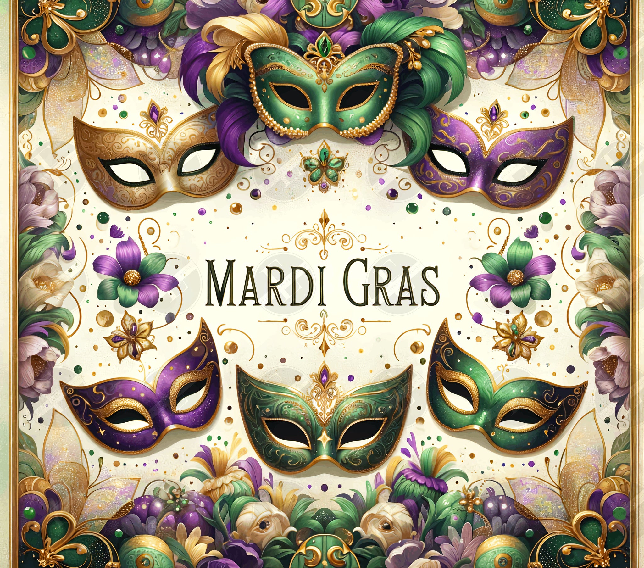 Mardi Gras Tumbler Wraps - Purple Glitter Mask Skinny Tumbler Wrap Design - Sublimation Designs Straight & Tapered - Instant Download