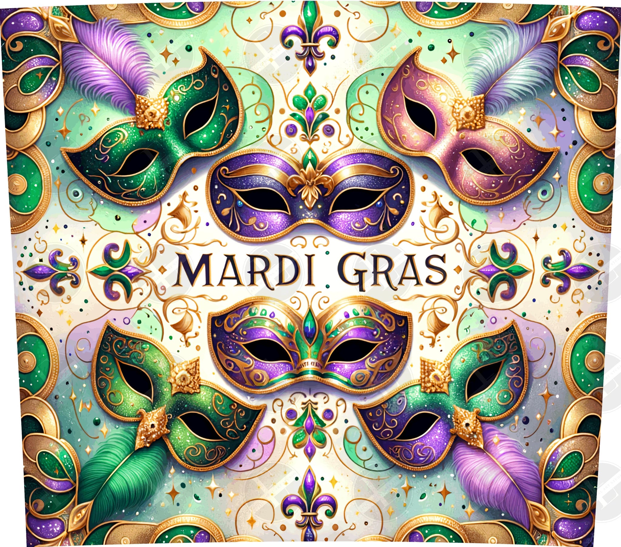 Mardi Gras Tumbler Wraps - Purple Glitter Masks Skinny Tumbler Wrap Design - Sublimation Designs Straight & Tapered - Instant Download