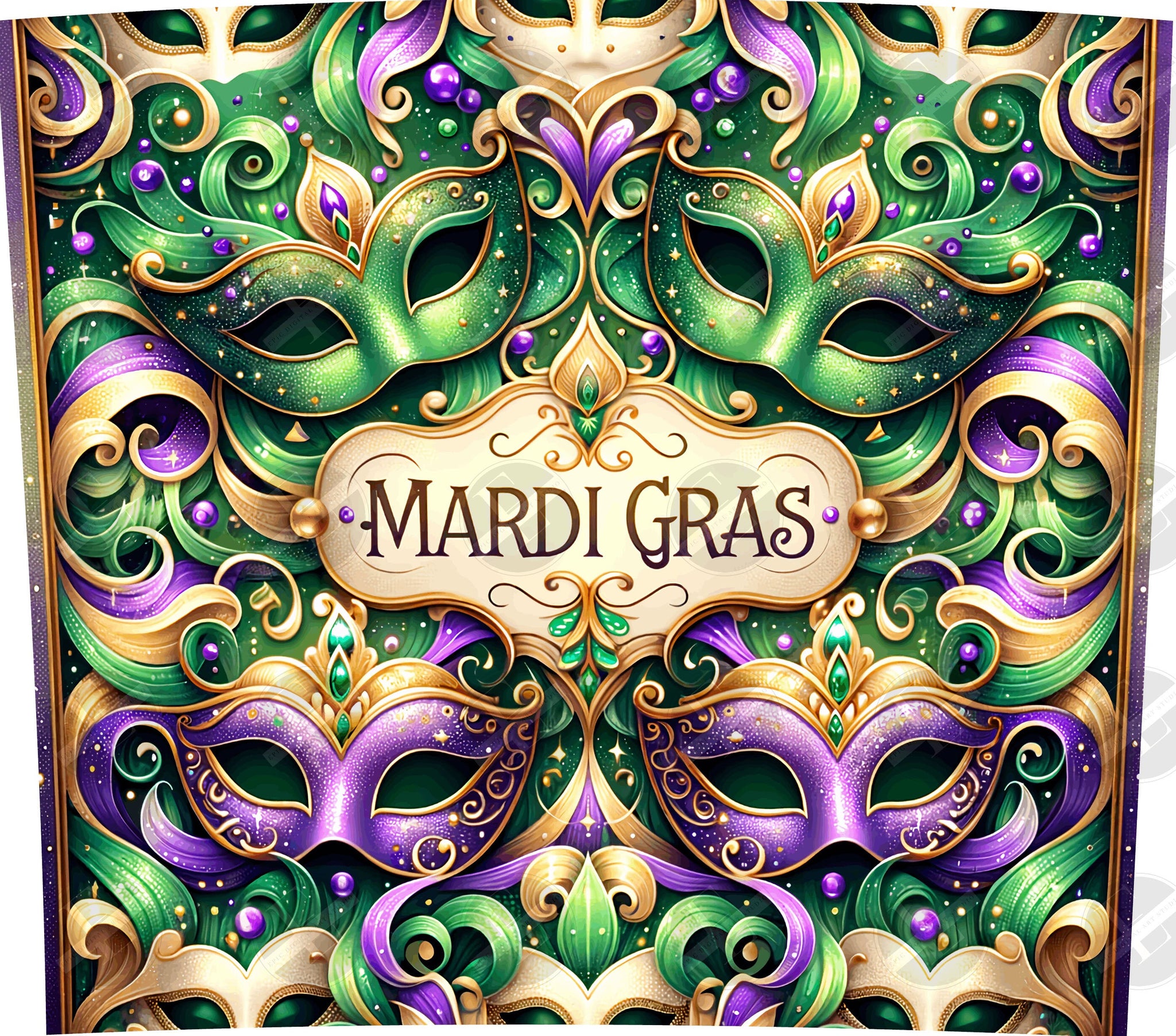 Mardi Gras Tumbler Wraps - Purple Glitter Mask Skinny Tumbler Wrap Design - Sublimation Designs Straight & Tapered - Instant Download