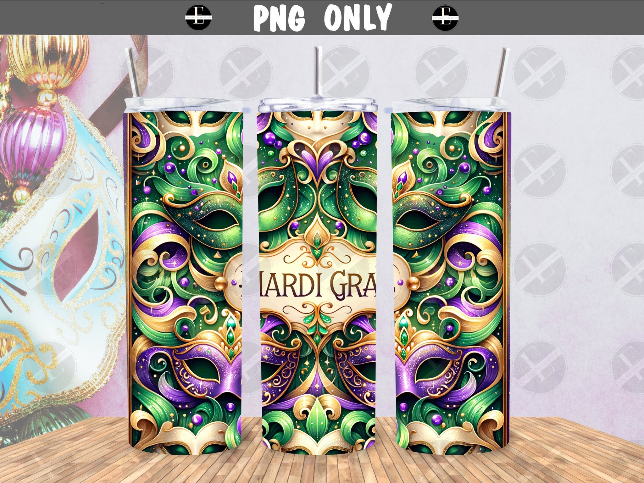 mardi gras tumbler wraps, skinny tumbler sublimation designs art PNG 20 oz