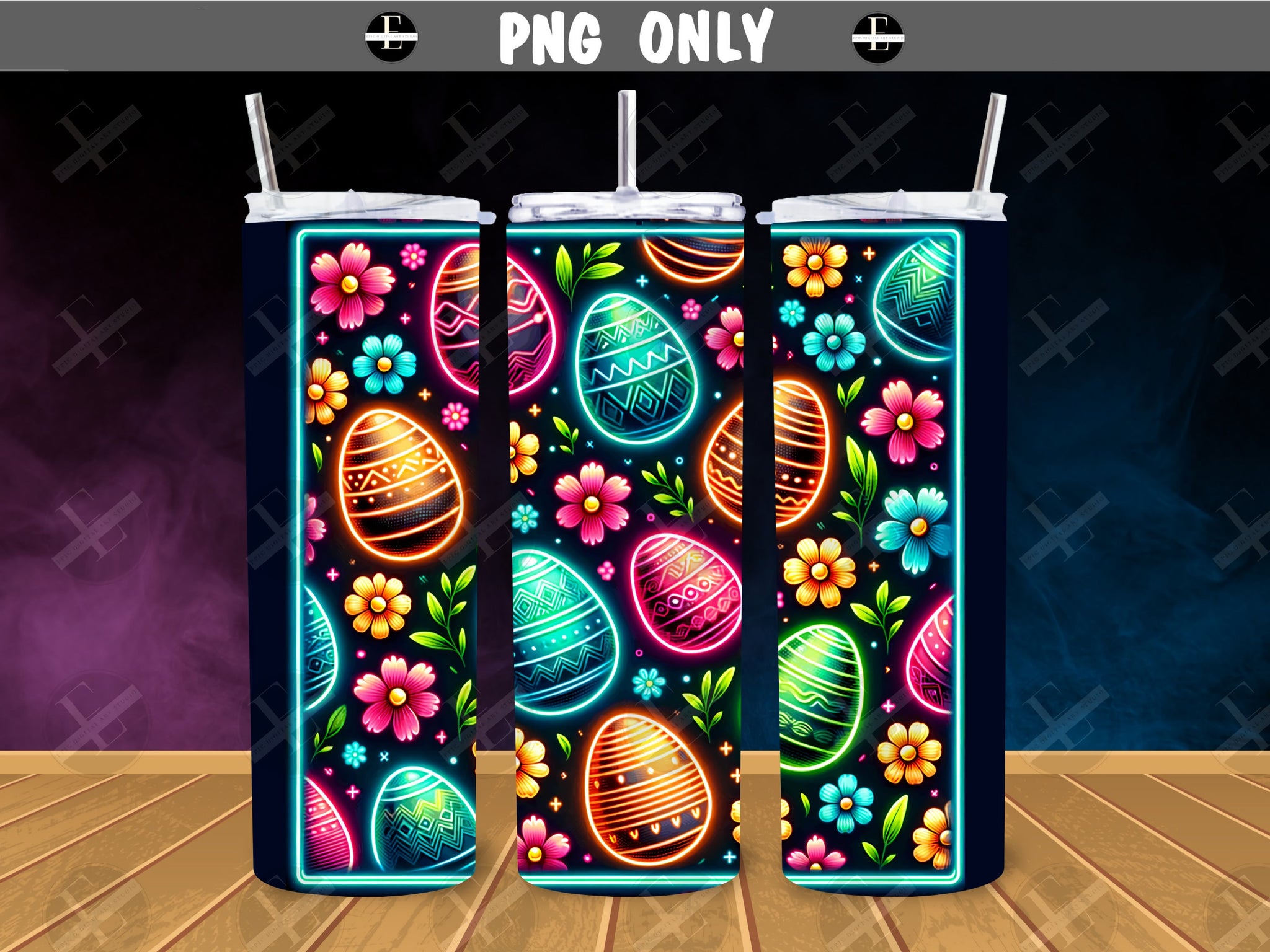 Easter Tumbler Wraps - Neon Easter Eggs Tumbler Wraps - Ideal Tumbler Sublimation Designs Straight & Tapered - Instant Download