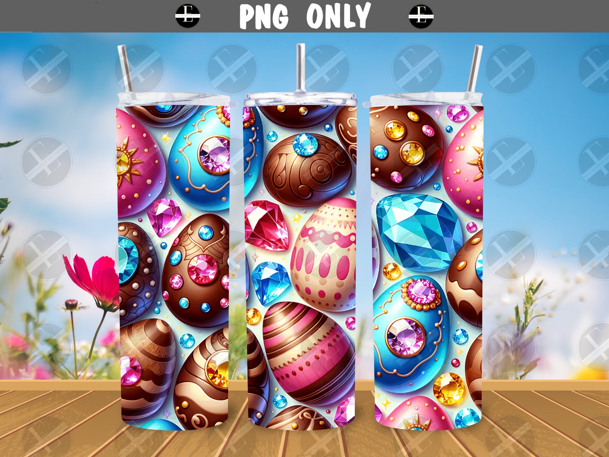 Easter Tumbler Wraps - Jeweled Easter Eggs Tumbler Wraps - Ideal Tumbler Sublimation Designs Straight & Tapered - Instant Download