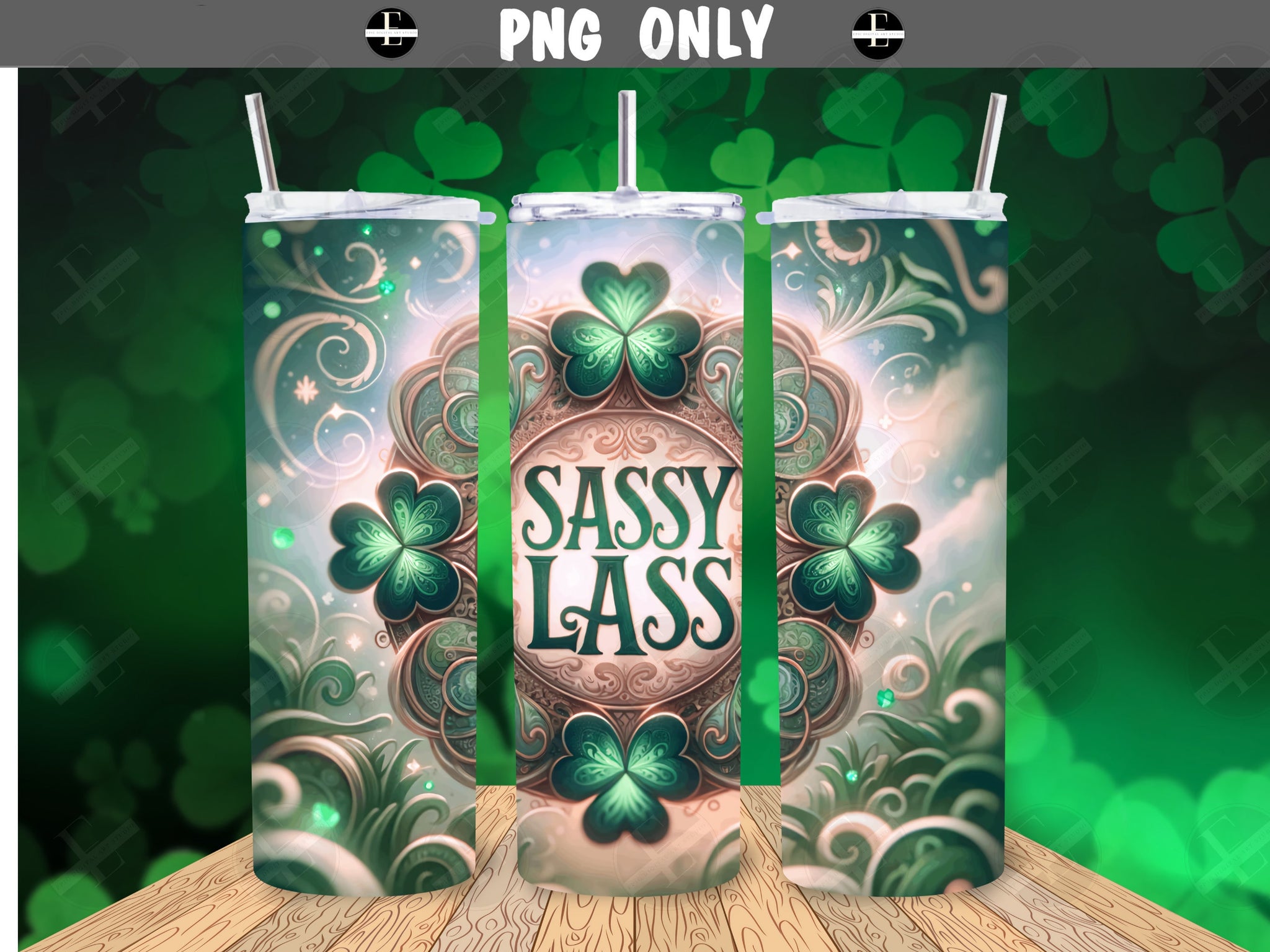 St Patricks Tumbler Wraps - Sassy Lass Skinny Tumbler Wrap Design - Sublimation Designs Straight & Tapered - Instant Download