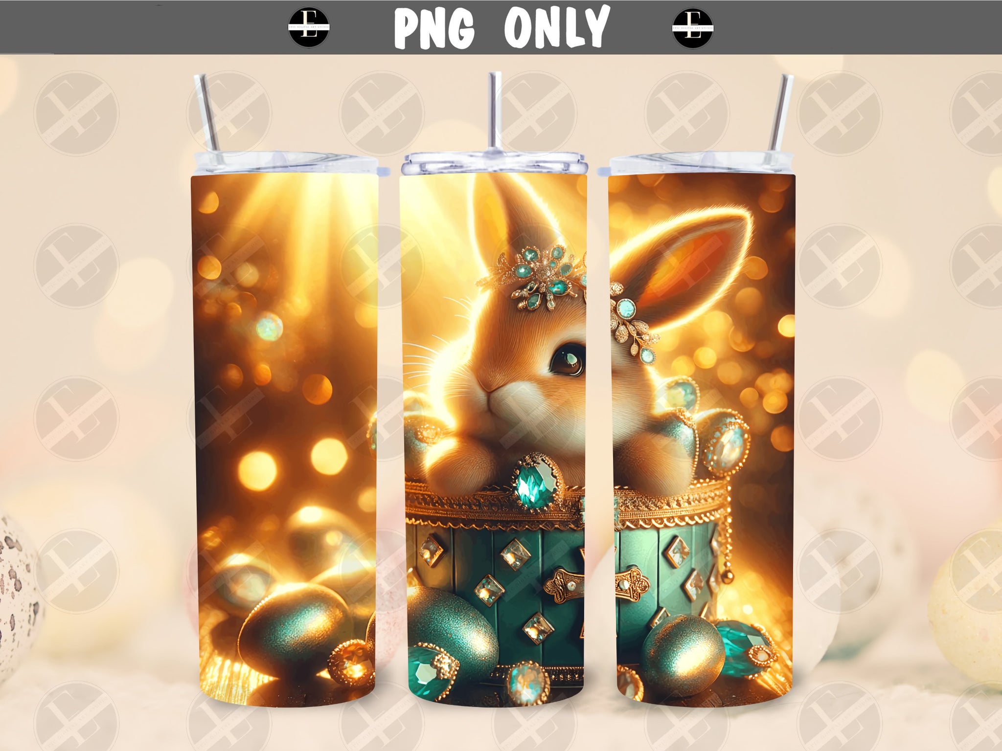 Easter Tumbler Wraps - Easter Bunny in Jewels Tumbler Wraps - Ideal Tumbler Sublimation Designs Straight & Tapered - Instant Download