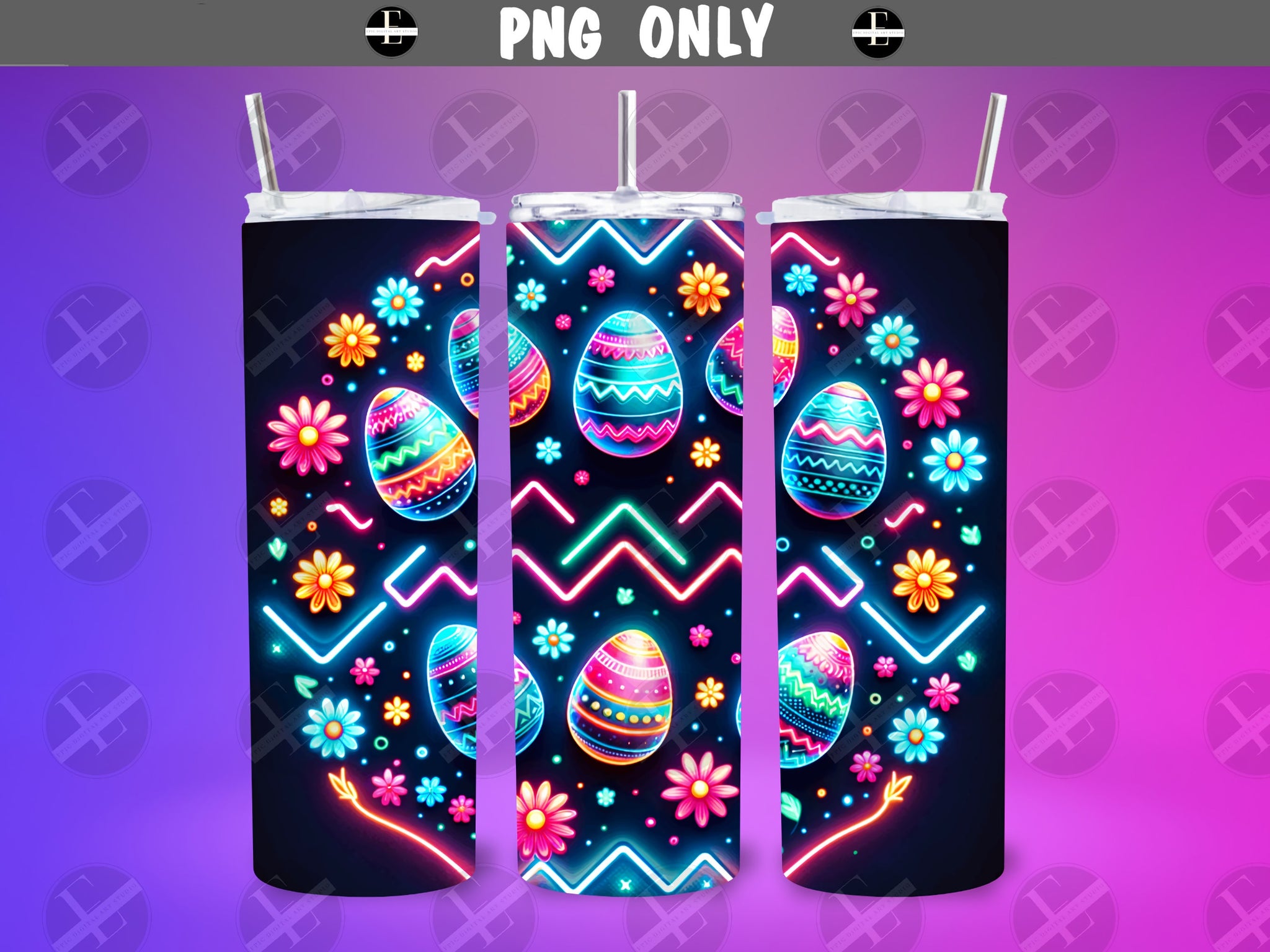Easter Tumbler Wraps - Neon Easter Eggs Tumbler Wraps - Ideal Tumbler Sublimation Designs Straight & Tapered - Instant Download