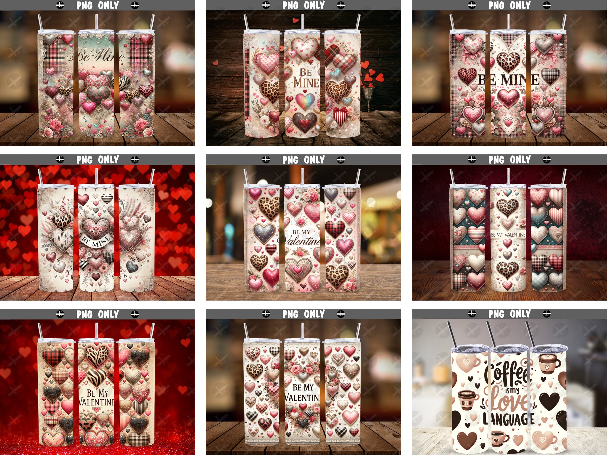 Tumbler Wrap Bundle - 77 Entire Store's Valentine's Tumbler Wraps PNG, Vinyl Tumbler Wrap Designs 20 oz Skinny Tumbler Digital Download