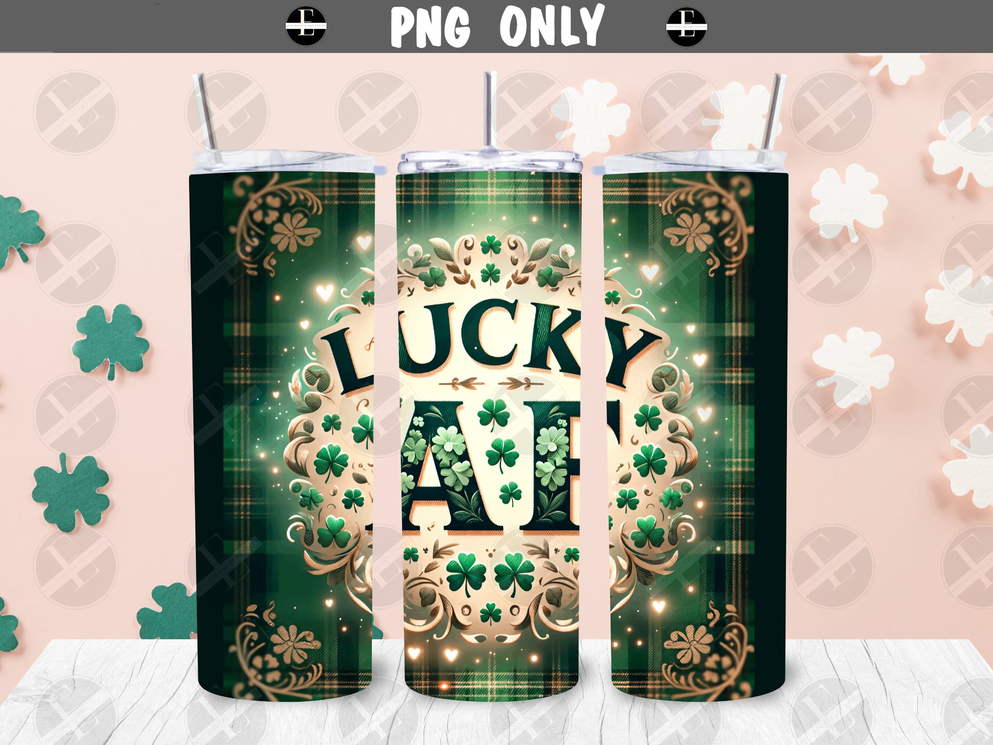 St Patricks Tumbler Wraps - Lucky AF Skinny Tumbler Wrap Design - Sublimation Designs Straight & Tapered - Instant Download