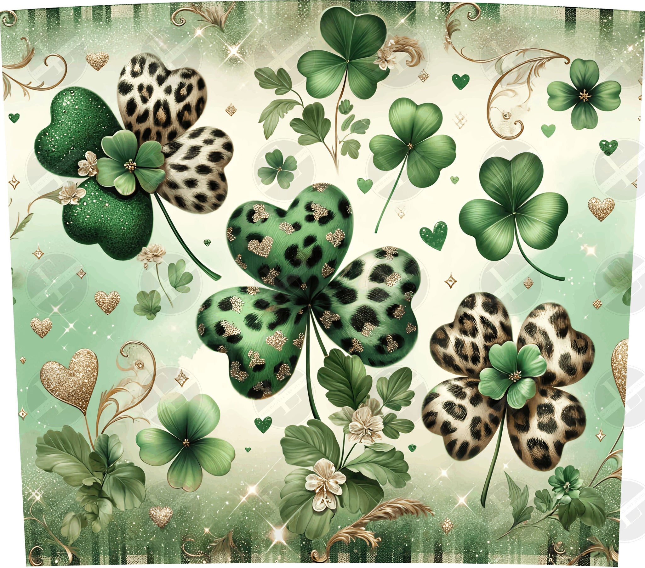 St Patricks Tumbler Wraps - Animal Print Clovers Skinny Tumbler Wrap Design - Sublimation Designs Straight & Tapered - Instant Download