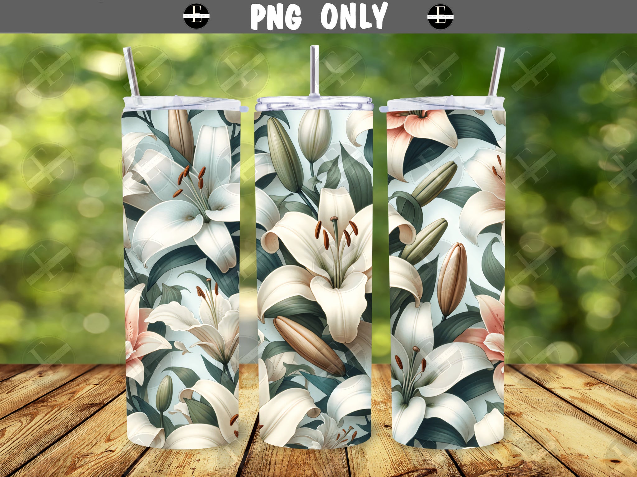 Easter Tumbler Wraps - Easter Lilies Tumbler Wraps - Ideal Tumbler Sublimation Designs Straight & Tapered - Instant Download