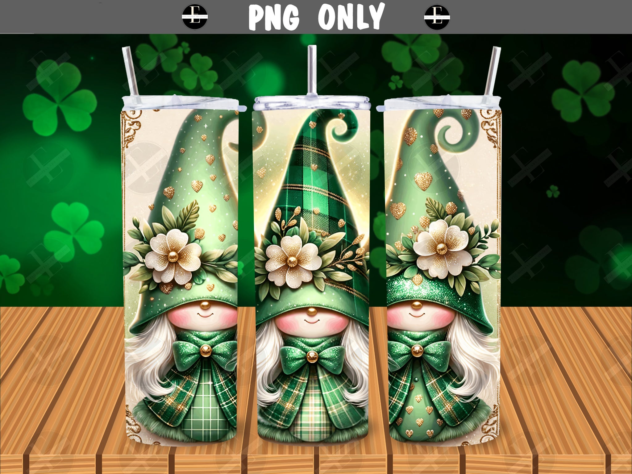 St Patricks Tumbler Wraps - Gnomes Girls Skinny Tumbler Wrap Design - Sublimation Designs Straight & Tapered - Instant Download