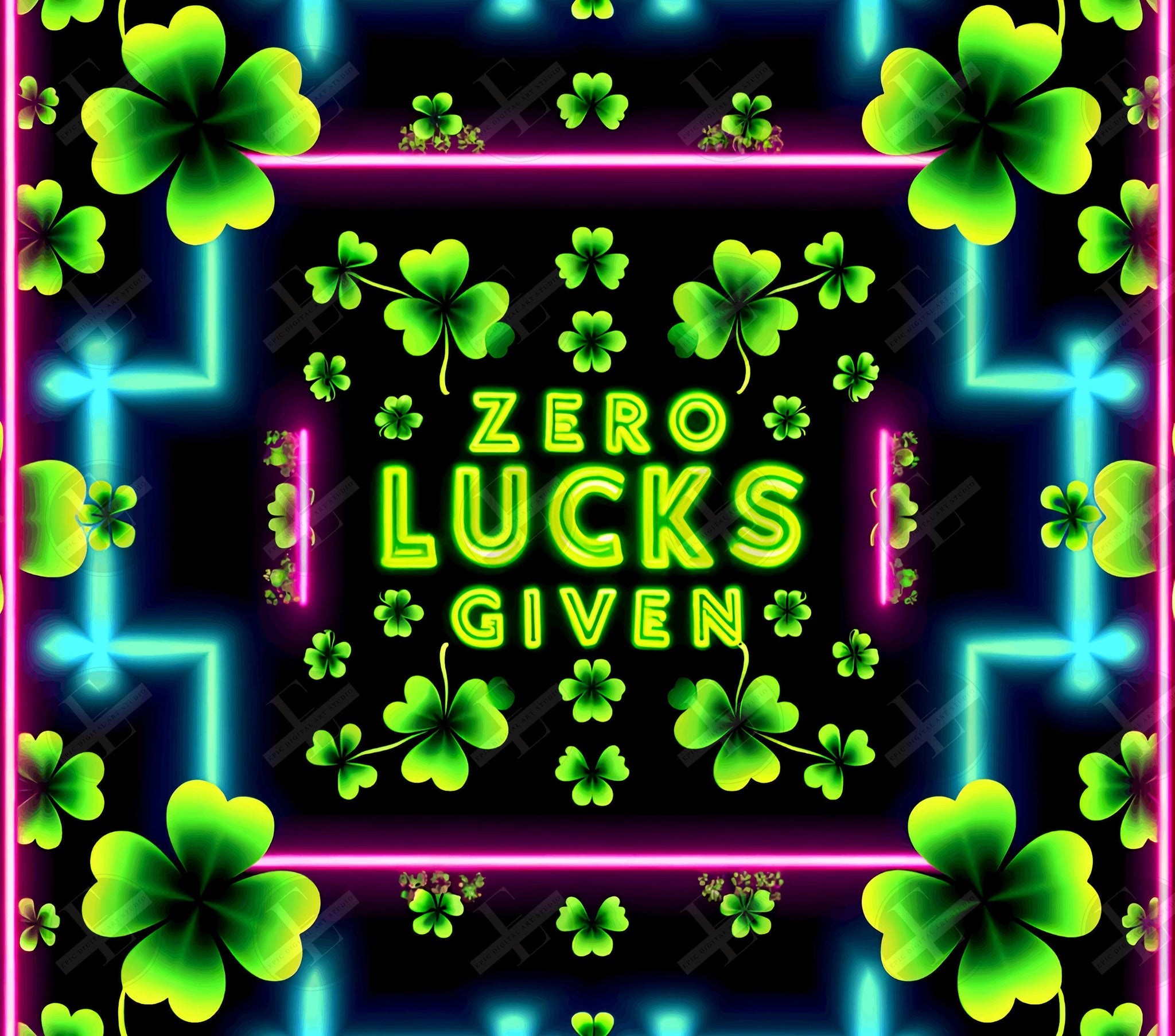 Zero Lucks Given 20ozs Wrap Designs - Neon Shamrocks Skinny Tumbler Wrap - Sublimation Designs Straight & Tapered - Instant Download