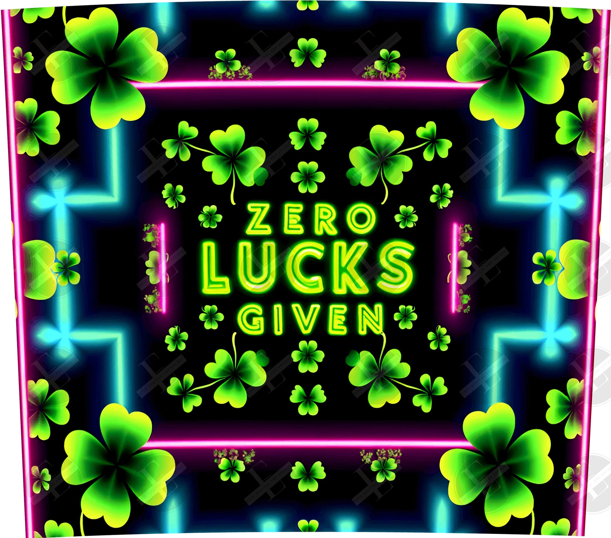 Zero Lucks Given 20ozs Wrap Designs - Neon Shamrocks Skinny Tumbler Wrap - Sublimation Designs Straight & Tapered - Instant Download
