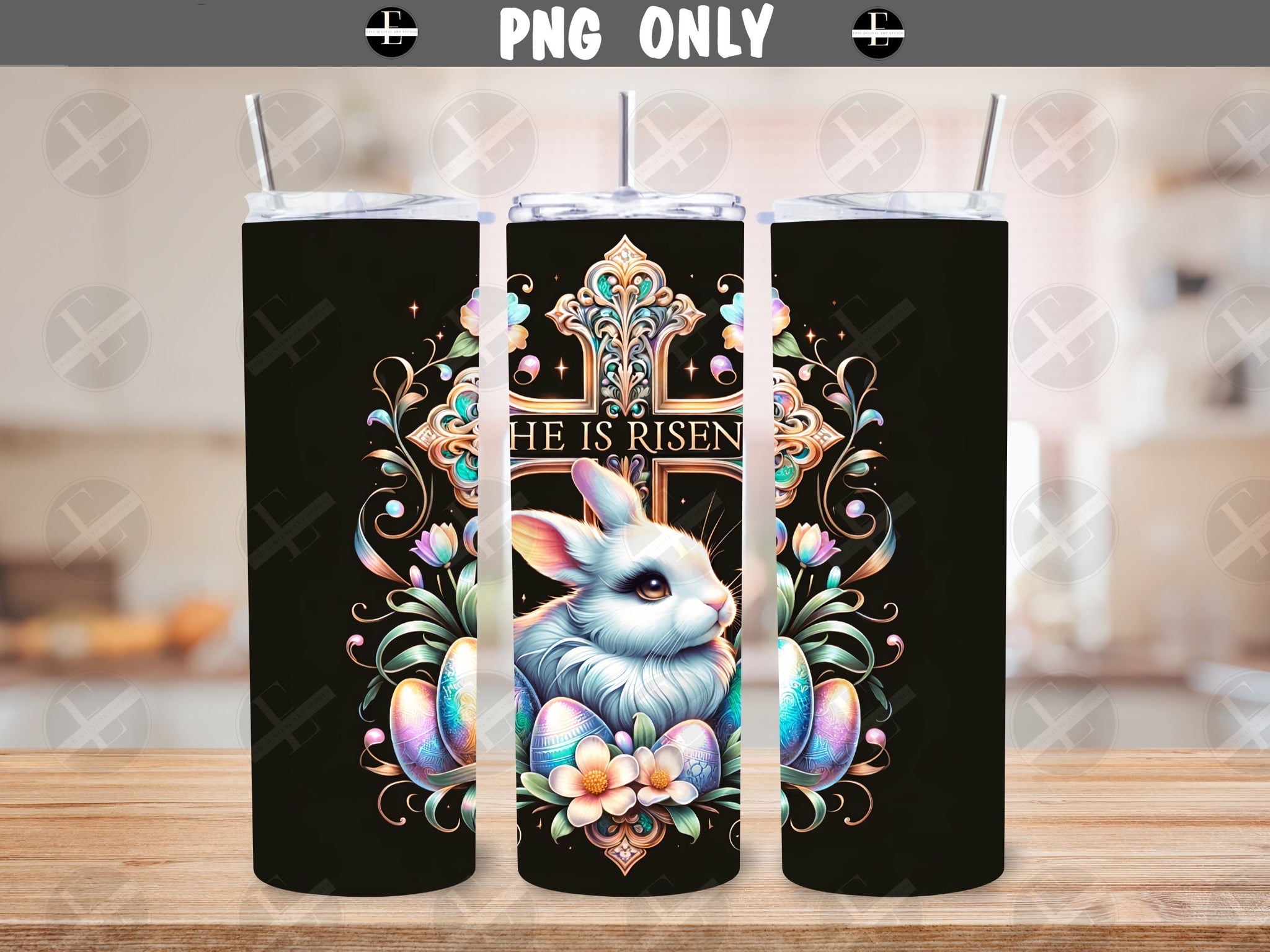 20ozs Wrap Design - He Is Risen Easter Cross Tumbler Wraps - Ideal Tumbler Sublimation Designs Straight & Tapered - Instant Download