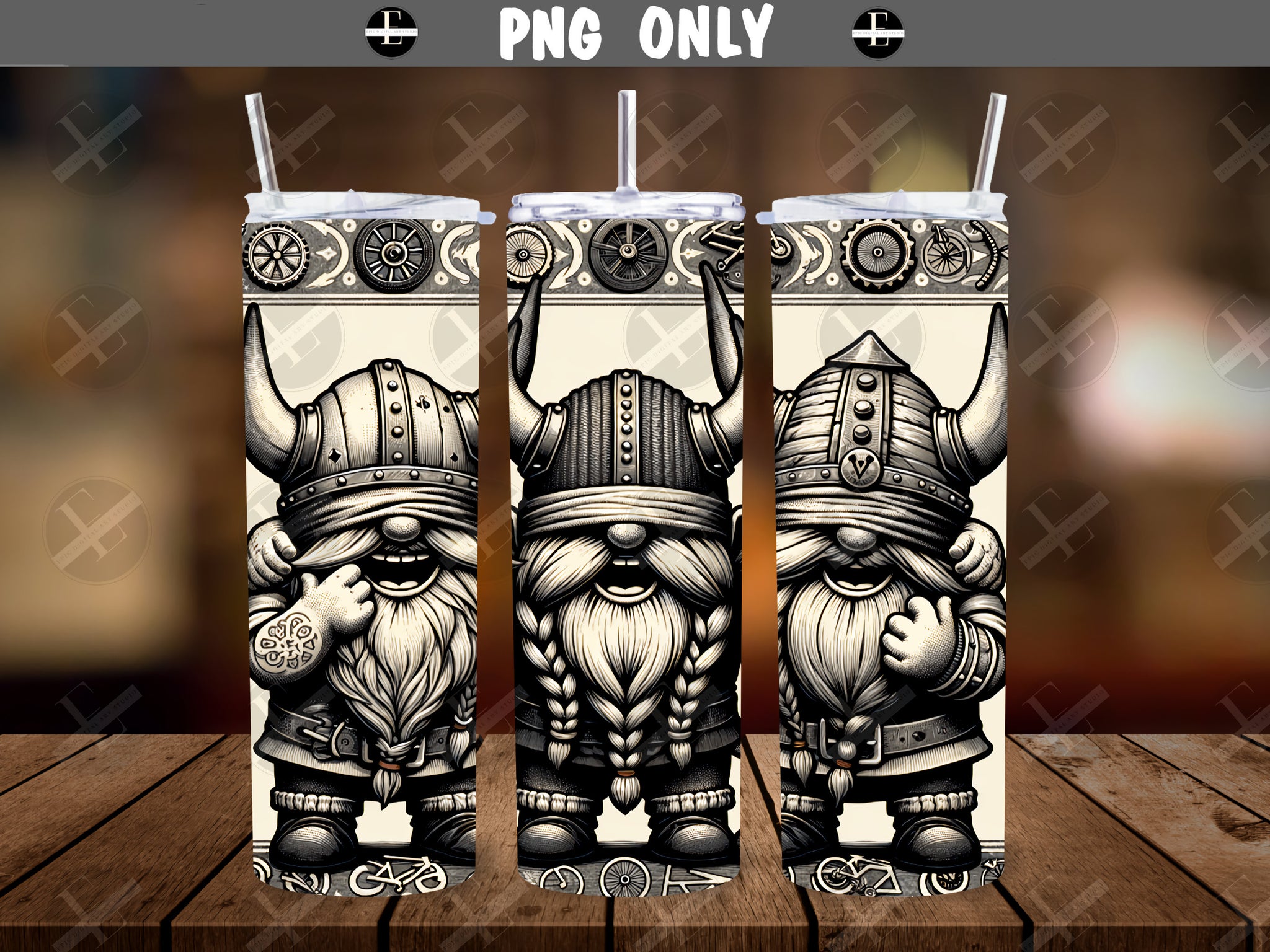 Viking Gnomes Fun Tumbler Wraps - Skinny Tumbler Wrap Design - Sublimation Designs Straight & Tapered - Instant Download