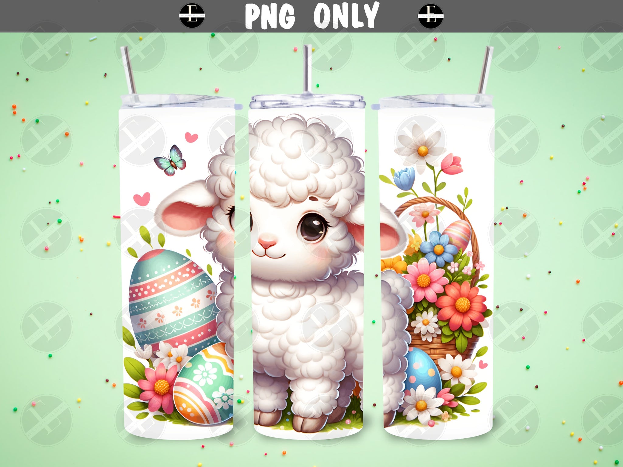 Easter Tumbler Wraps - Easter Lamb Tumbler Wraps - Ideal Tumbler Sublimation Designs Straight & Tapered - Instant Download