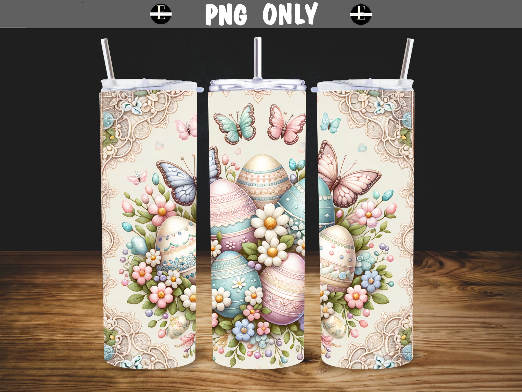 20ozs Wrap Design - 3D Easter Embroidered Look Tumbler Wraps - Ideal Tumbler Sublimation Designs Straight & Tapered - Instant Download