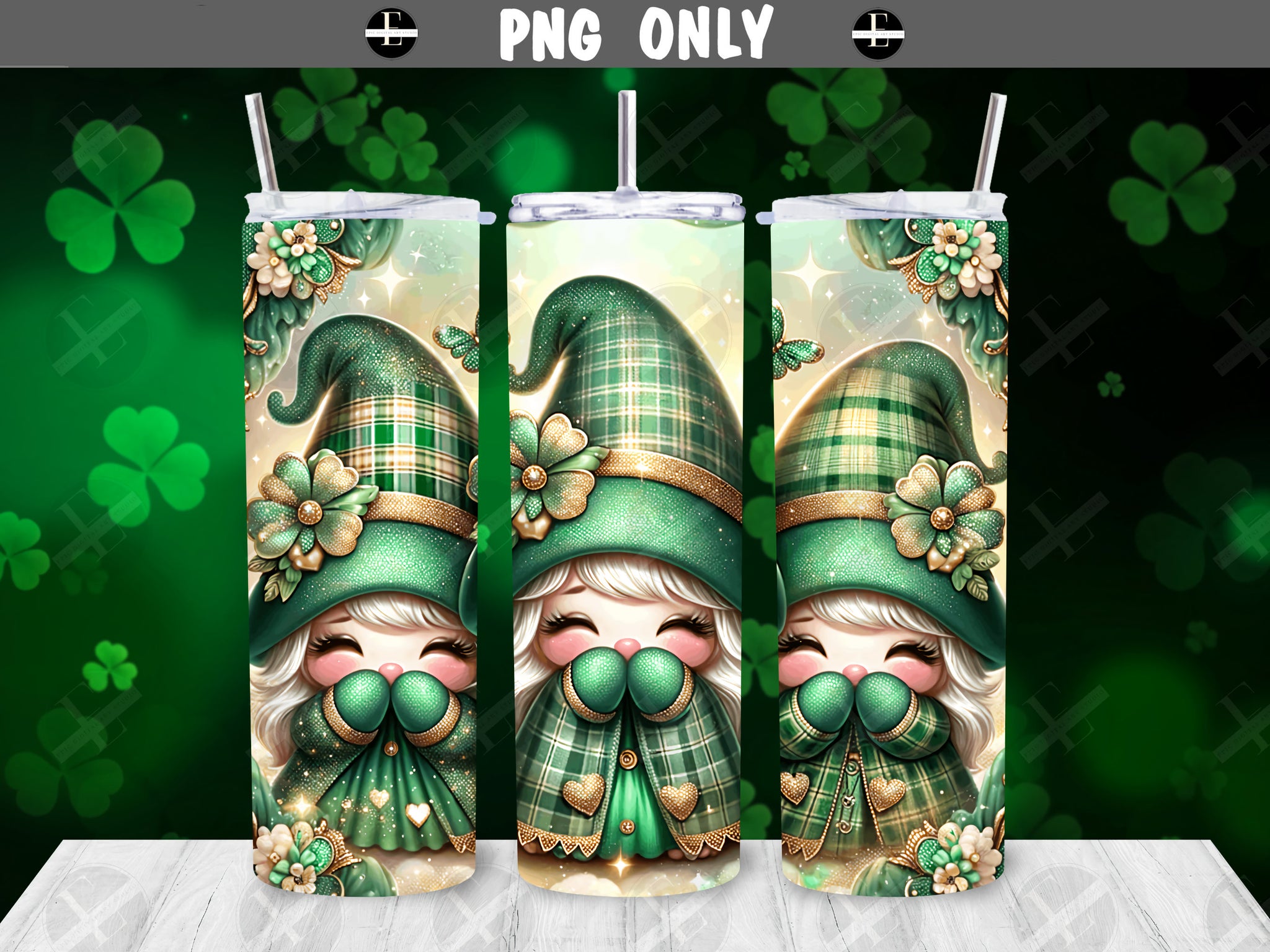 St Patricks Tumbler Wraps - Gnomes Skinny Tumbler Wrap Design - Sublimation Designs Straight & Tapered - Instant Download