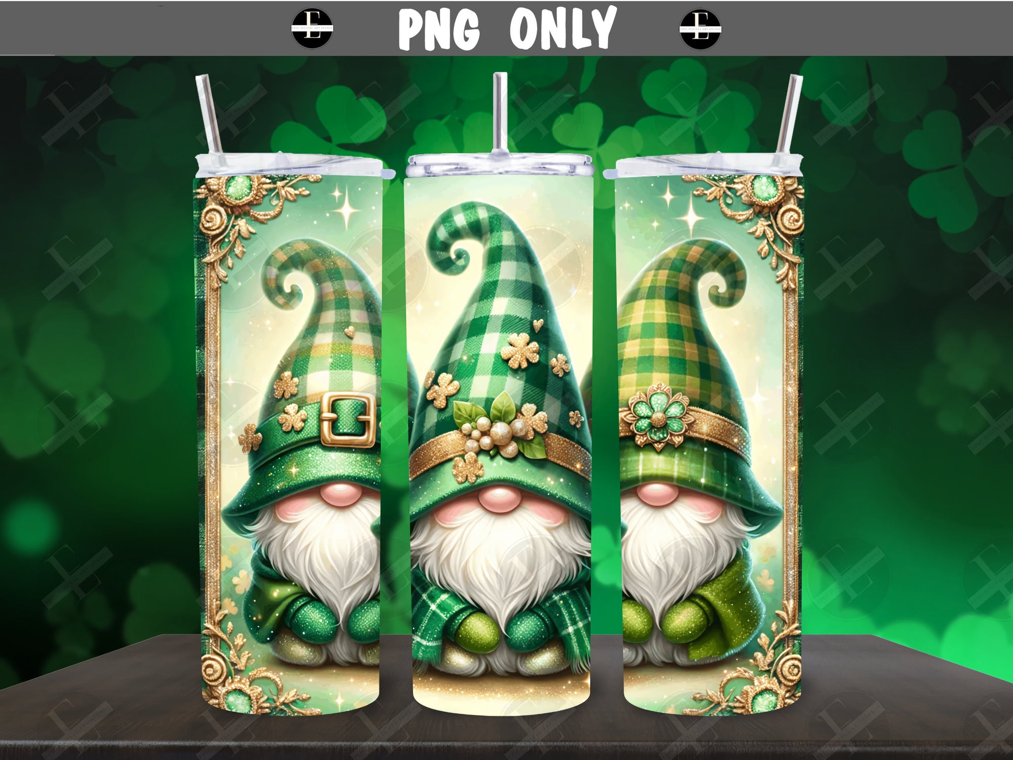 St Patricks Tumbler Wraps - Gnomes Skinny Tumbler Wrap Design - Sublimation Designs Straight & Tapered - Instant Download